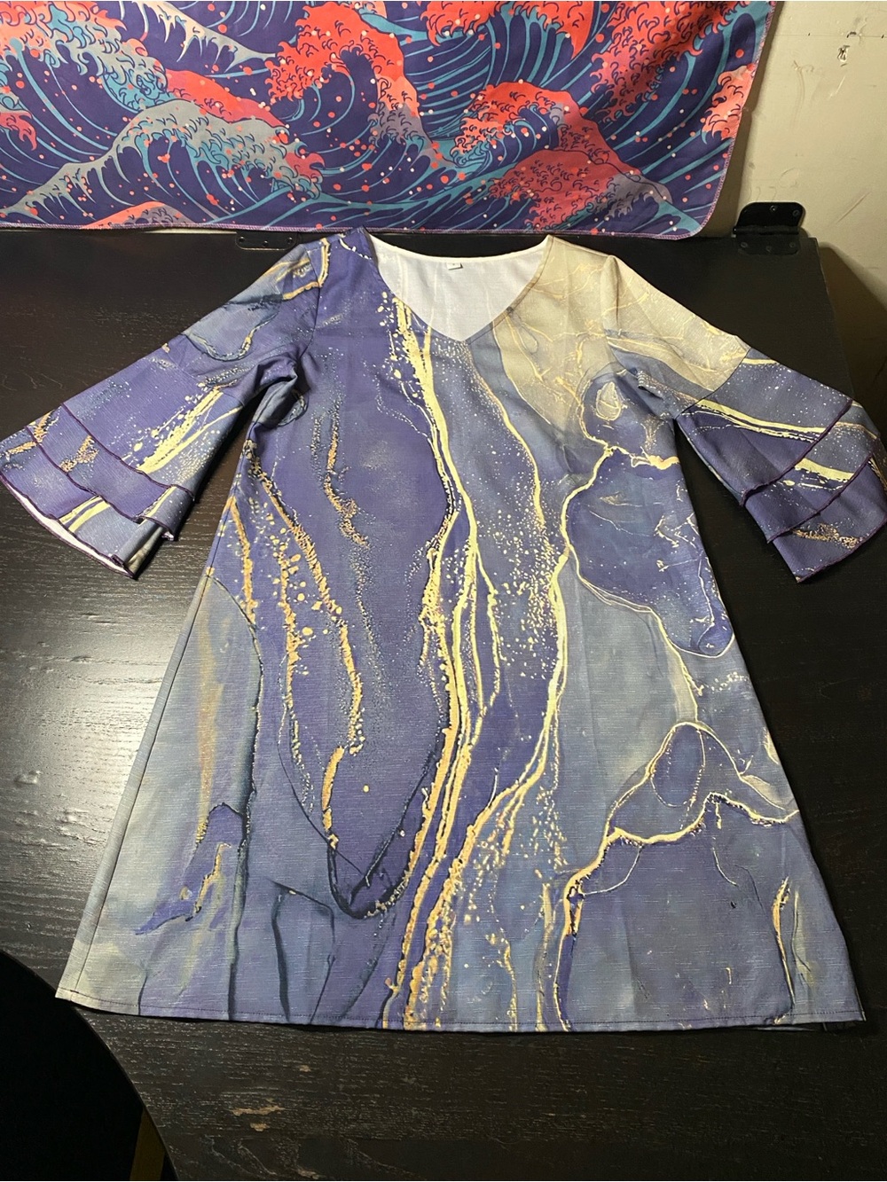 Marble-Print Purple & Gold A-Line Dress